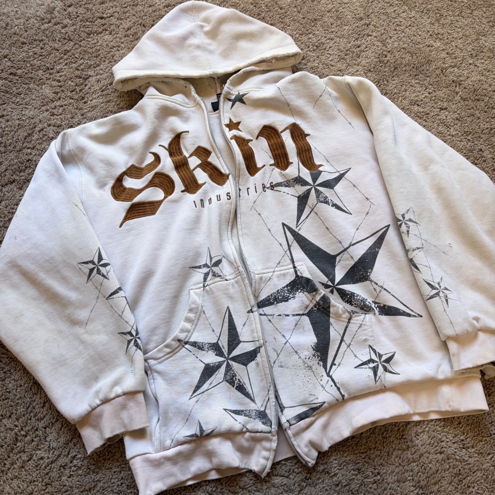 Skin Industries Y2K White Zip Up Hoodie XXL